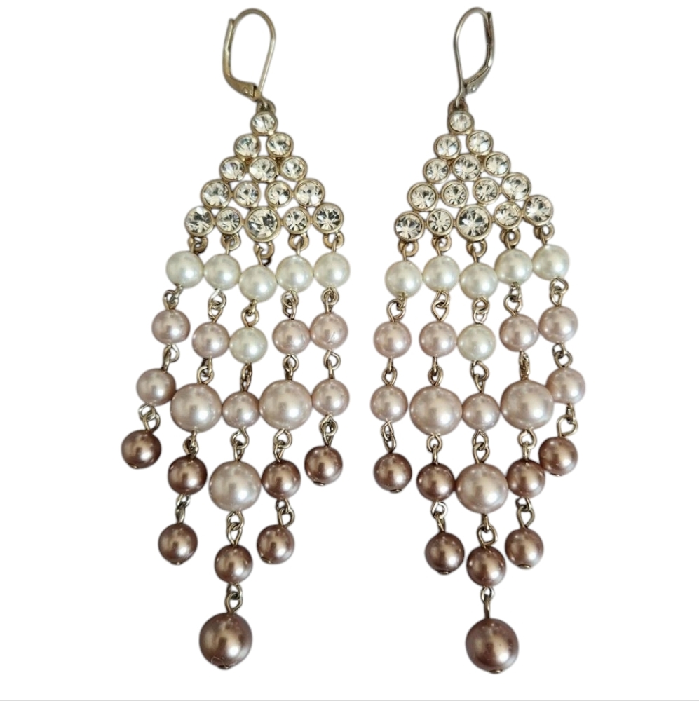 Givenchy Crystal Rhinestone Pearl Dangle Drop Earrings